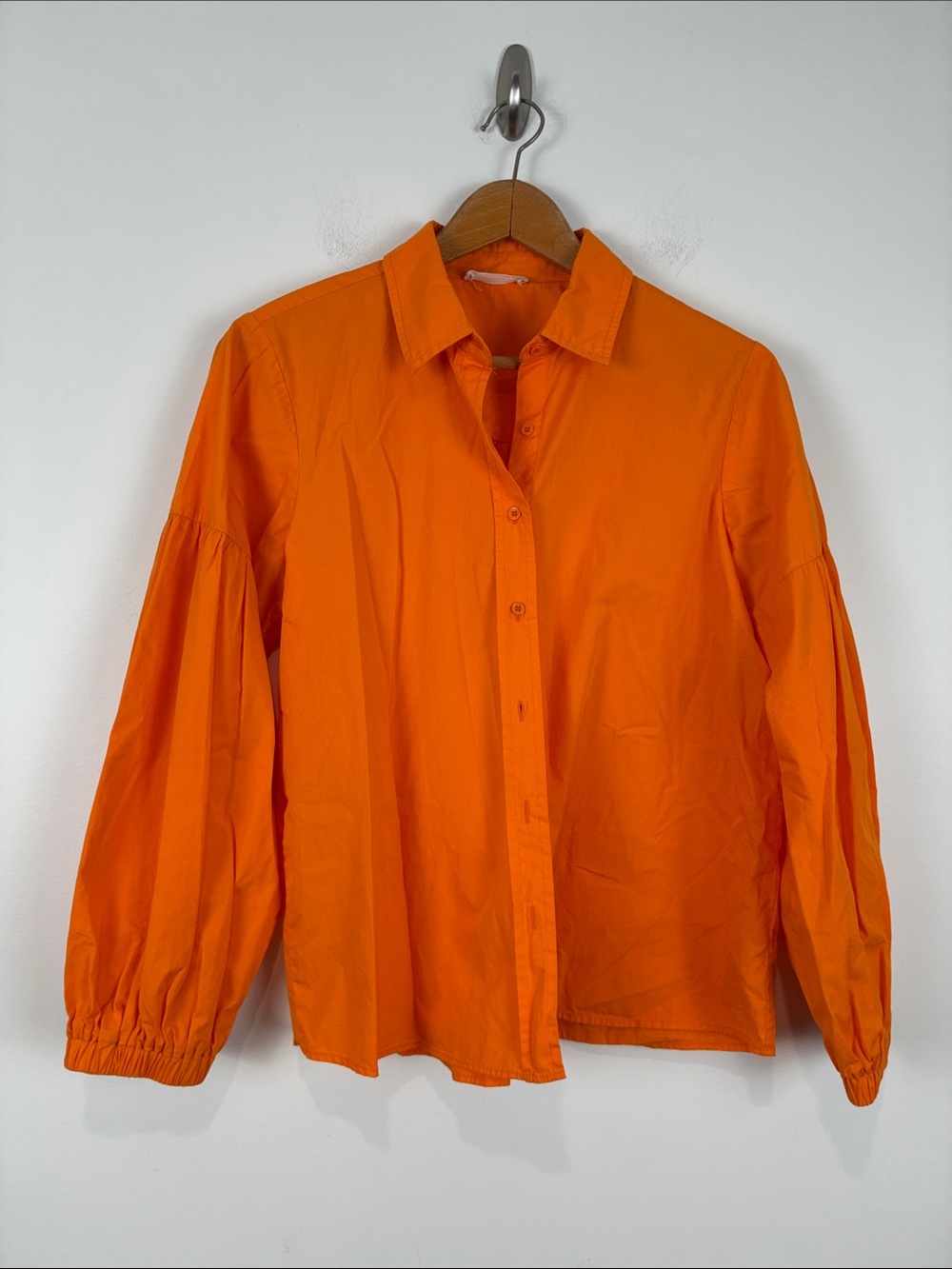 Maude Vivante Blouse Women's XL Orange Button Puff Balloon Sleeve Cotton Anthro